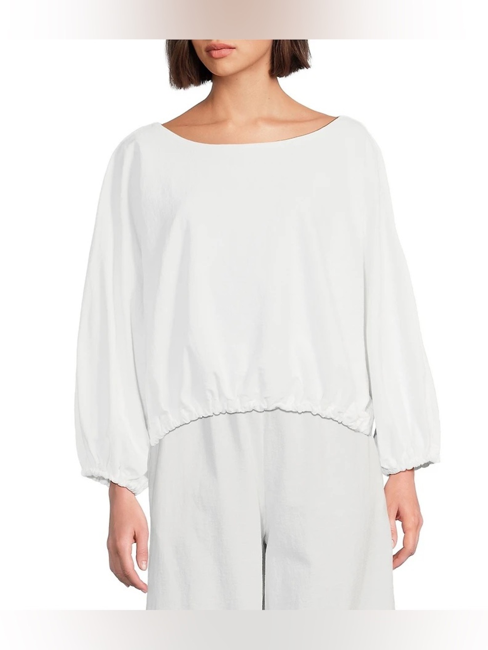 Bryn Walker Cotton Jersey Gianna Round Neck Long Sleeve Shirt size medium white